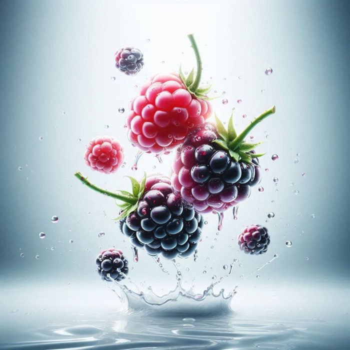 Tasty boysenberries splashed with water