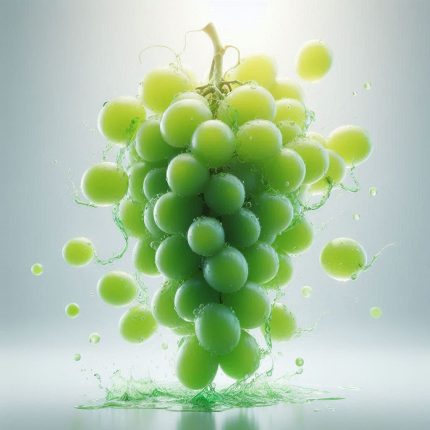 Tasty green grapes with juice splashing