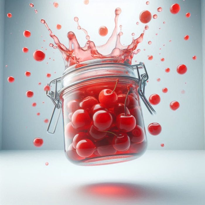 Tasty jar of maraschino cherries